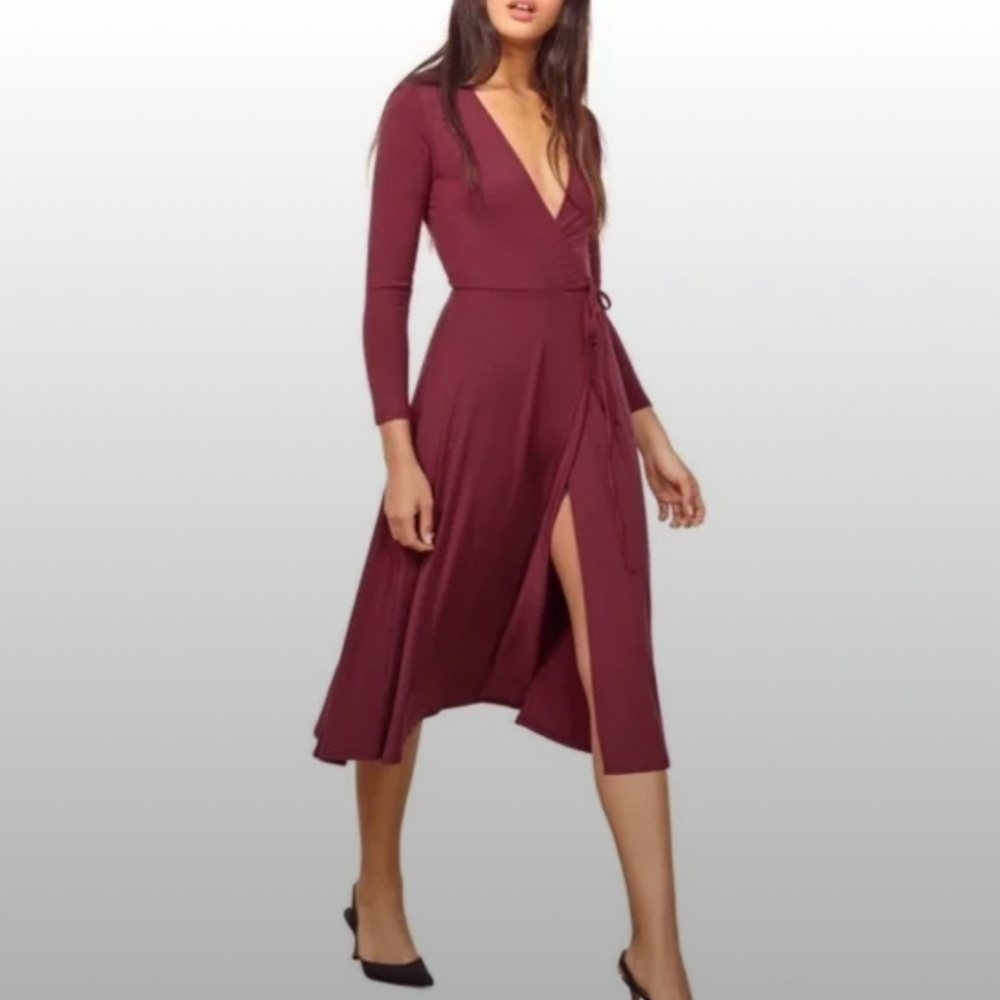 Reformation Burgundy, Small Maurie Midi to Long Wrap Dress